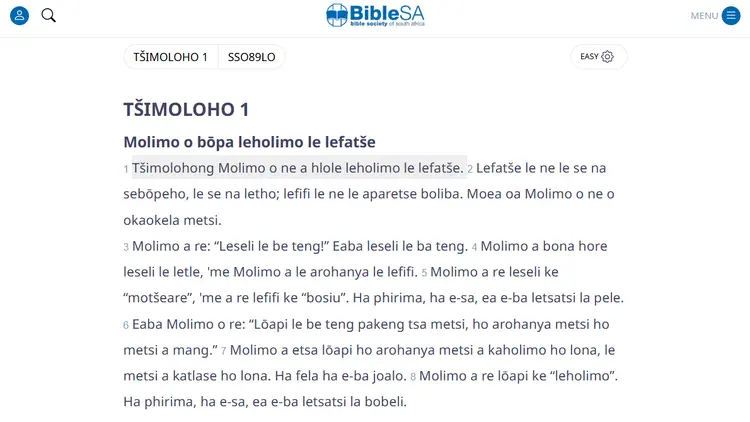 Screenshot of the Sesotho Bible online reader