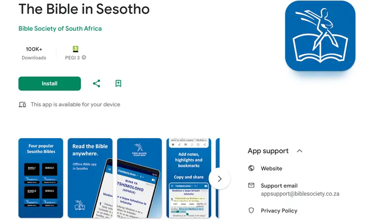 Bible in Sesotho download page on Google Play