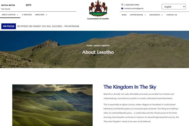 About Lesotho page from the Lesotho Government website